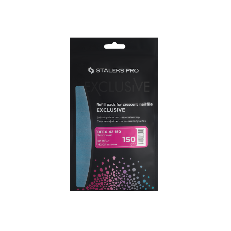 STALEKS Wegwerpvijlen voor halvemaanvormige nagelvijlbasis, EXCLUSIEF 150 grit (50 stuks) (DFEX-42-150) STALEKS Wegwerpvijlen voor halvemaanvormige nagelvijlbasis, EXCLUSIEF 150 grit (50 stuks) (DFEX-42-150)